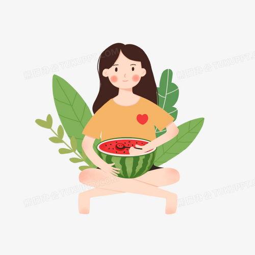 吃瓜少女卡通壁纸,趣味横生的视觉盛宴